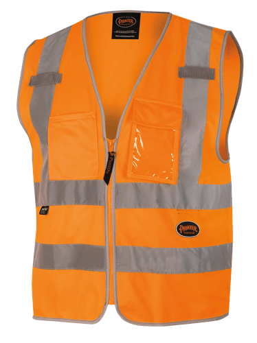 Hi-Vis Tricot Poly Safety Vest – Zipper Closure – Hi-Vis Orange – M