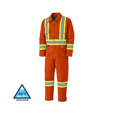 Hi-Vis Quilted Cotton Duck Safety Coveralls – Zipper Closure – Orange – 4XL