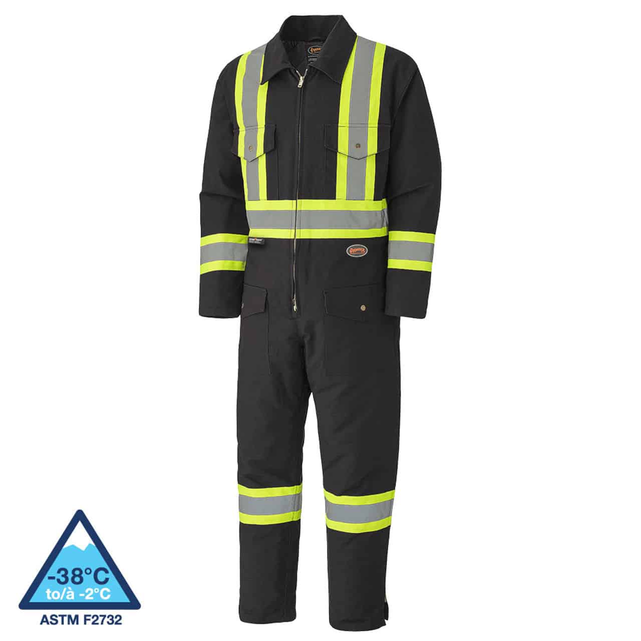 Hi-Vis Quilted Cotton Duck Safety Overalls – Black – 3XL