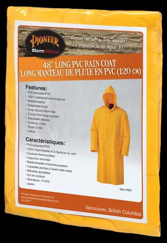 Storm Master® PVC Hooded Long Coat – 48" – 100% Waterproof – Yellow – 3XL