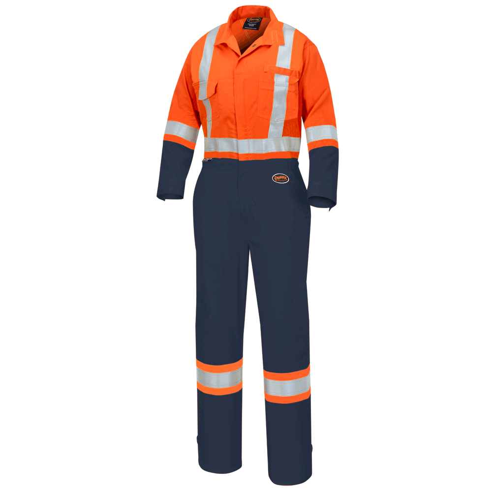 Women's 2-Tone Poly/Cotton Safety Coveralls – Zipper Closure – Orange/Navy – XL