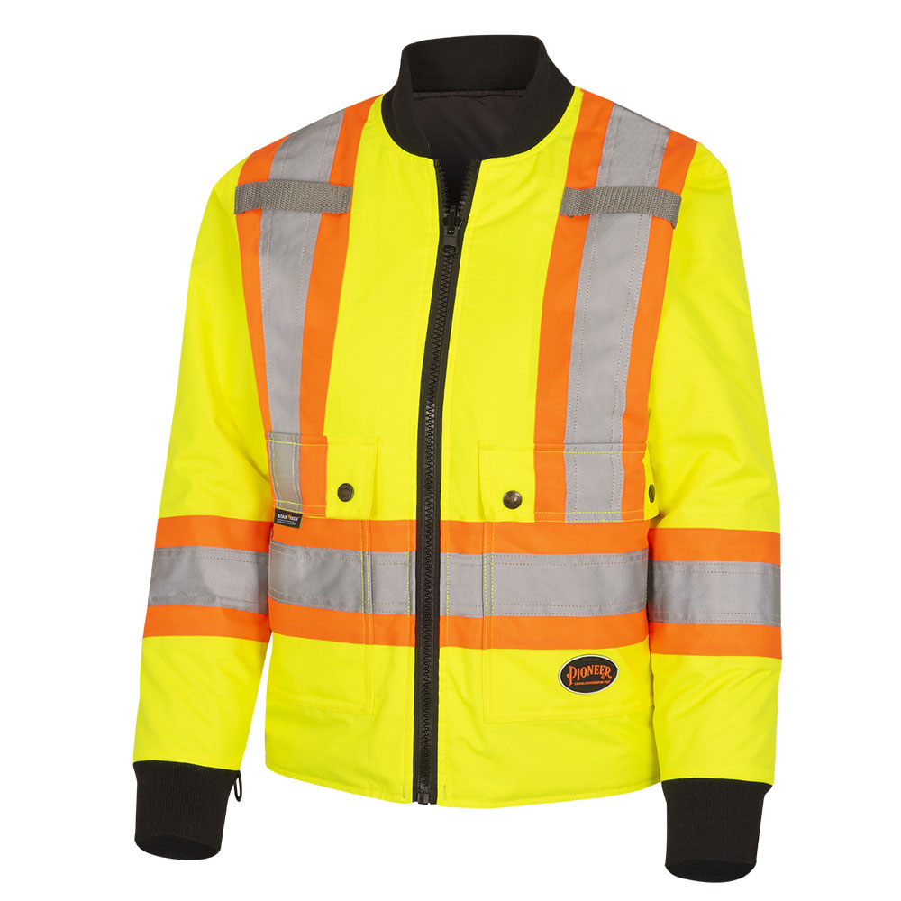 Women's Hi-Vis 7-in-1 Jacket – Waterproof – Detachable Hood – Black Bottom – Hi-Vis Yellow – 4XL