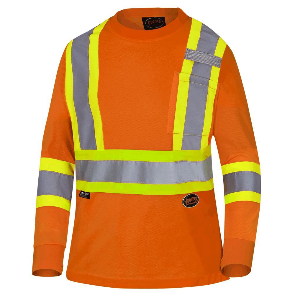 Women's Hi-Vis Bird's-Eye Long-Sleeved Safety T-Shirt – Hi-Vis Orange – M