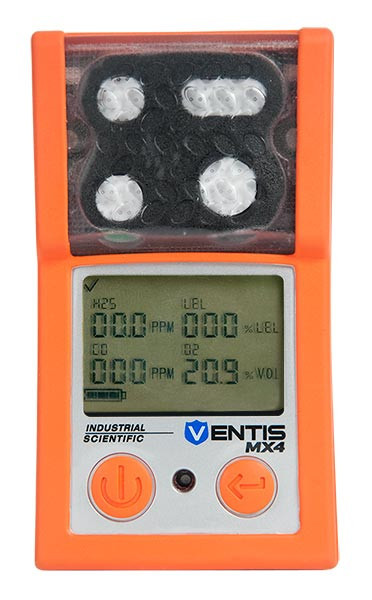 Industrial Scientific Ventis MX4, LEL (Pentane), H2S, O2, Slim Extended Li-ion Battery, Desktop Charger, Without Pump, Orange, U