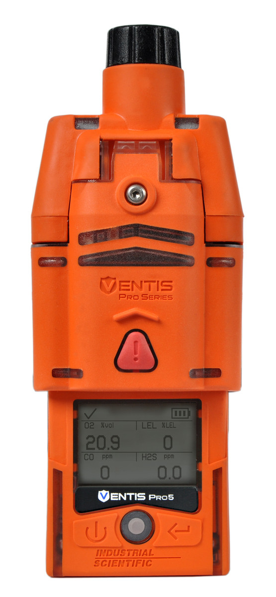 Industrial Scientific Ventis Pro5 Personal Gas Monitor, CO2 (IR), NO2, SO2, H2S, Li-ion Slim Extended Battery, No Pump, Orange,