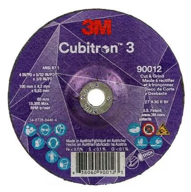 3M™ Cubitron™ 3 Cut and Grind Wheel, 90020, 36+, T27, 6 in x 5/32 in x 5/8 in-11 (150 x 4.2 mm x 5/8-11 in), ANSI, 10 ea/Case