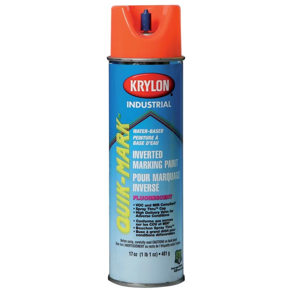 Krylon® Industrial Quik-Tap™ Quik-Mark® TallBoy™ Water-Based Inverted Marking Paint, Flat, Fluorescent Red/Orange, 22 oz