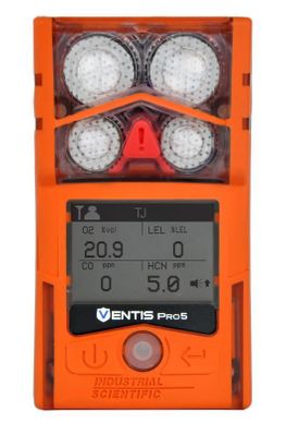 Ventis Pro5 Personal Gas Monitor, CO, NH3, O2, Li-ion Extended Run Time Battery, Desktop Charger, Pump, Black, UL/CSA, LENS Wire