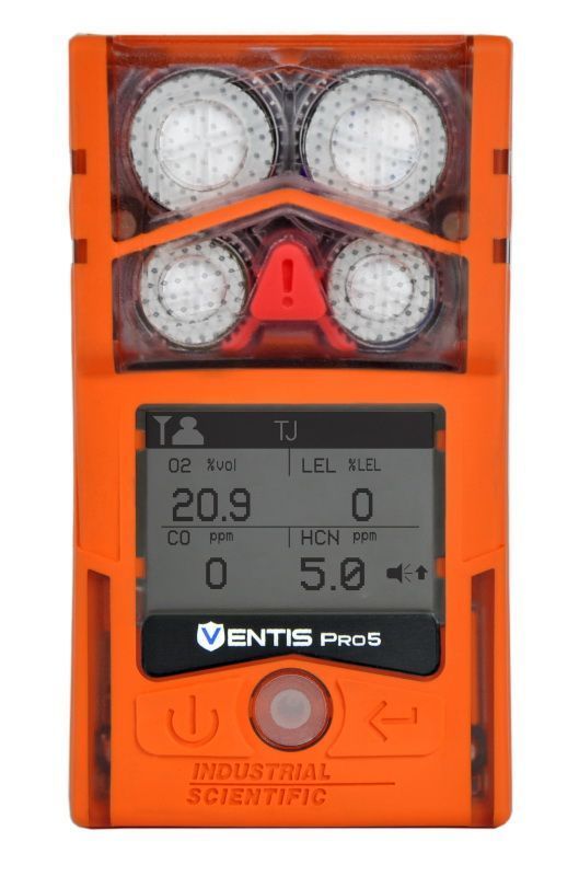 Ventis Pro5 Personal Gas Monitor, CO2 (IR), NH3, HCN, O2 (Long-life), Li-ion Extended Run Time Battery, Desktop Charger, No Pump