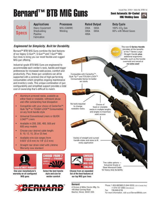 Bernard 300A,BTB MIG Gun,15'(4.57m),.045"(1.2mm),Lincoln®,Conv