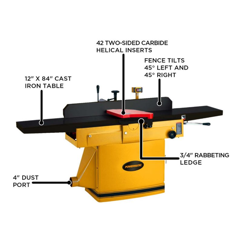 1285T 12" Parallelogram Jointer with ArmorGlide, 3HP 1PH 230V, HH