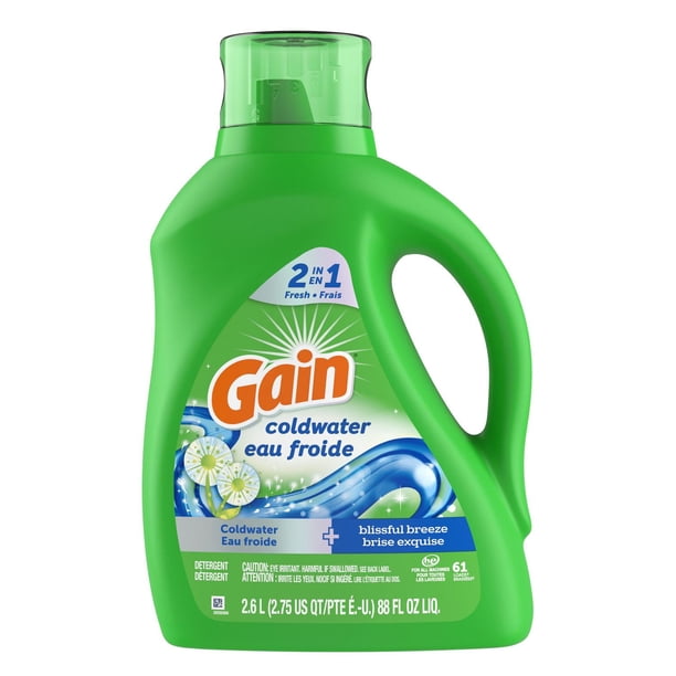 Gain Coldwater Liquid Laundry Detergent, Blissful Breeze Scent, 1.3 L, 61 loads, 2 in 1 Freshness, Laundry Detergent Liquid Soap