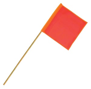Flag, 24" x 24" Nylon Reinforced Vinyl 9.0 oz/sq.yd Flourescent Orange w/ 3/4" x 36" Wood Staff