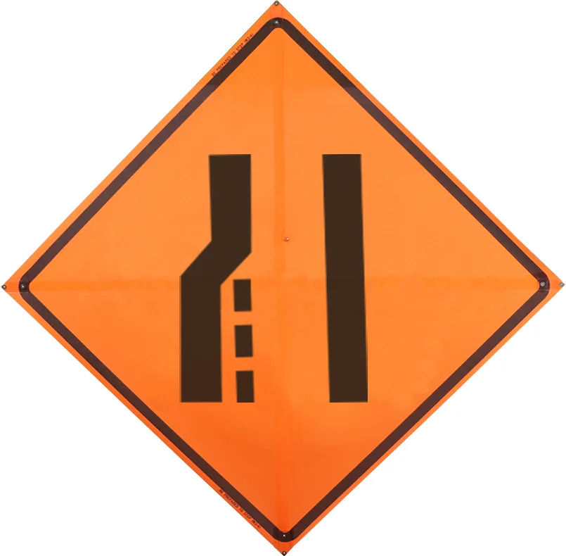 Roll Up Sign, 36x36 Mesh PP HF Arrow Merge Left Lane Symbol (W4-1L)