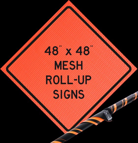 Roll Up Sign, 48x48 Mesh PP HF Overhead Power Lines w/Up Arrow (3 Line)