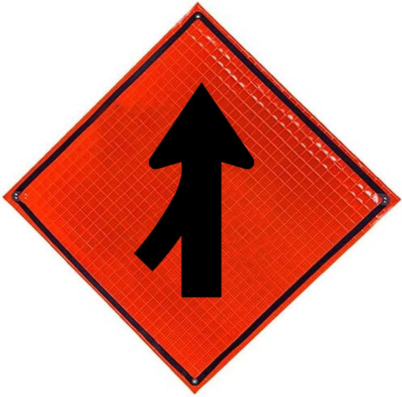 Roll Up Sign, 48x48 Mesh PP HF Transition Symbol Left (W4-2L), Left Lane Ends