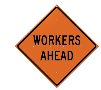 Roll Up Sign, 36x36 Reflective PP HF Workers Present Ahead