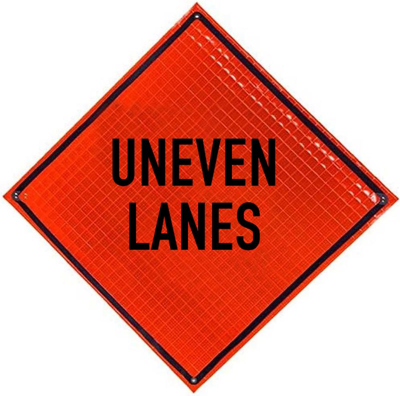 Roll Up Sign, 36x36 Reflective PP HF Uneven Lanes