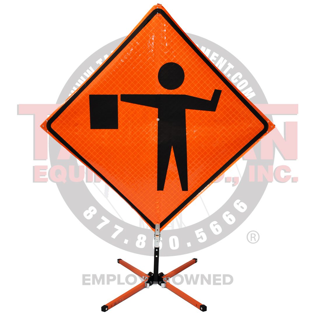 Roll Up Sign, 48x48 Reflective PP HF Flagger Ahead Symbol (W20-7)