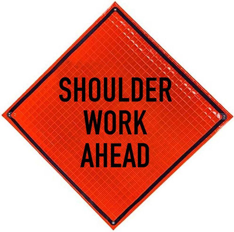 Roll Up Sign, 48x48 Reflective PP HF Shoulder Work Ahead