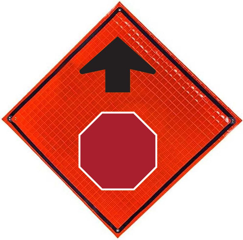 Roll Up Sign, 48x48 Reflective PP HF Stop Symbol w/ Arrow (W3-1)