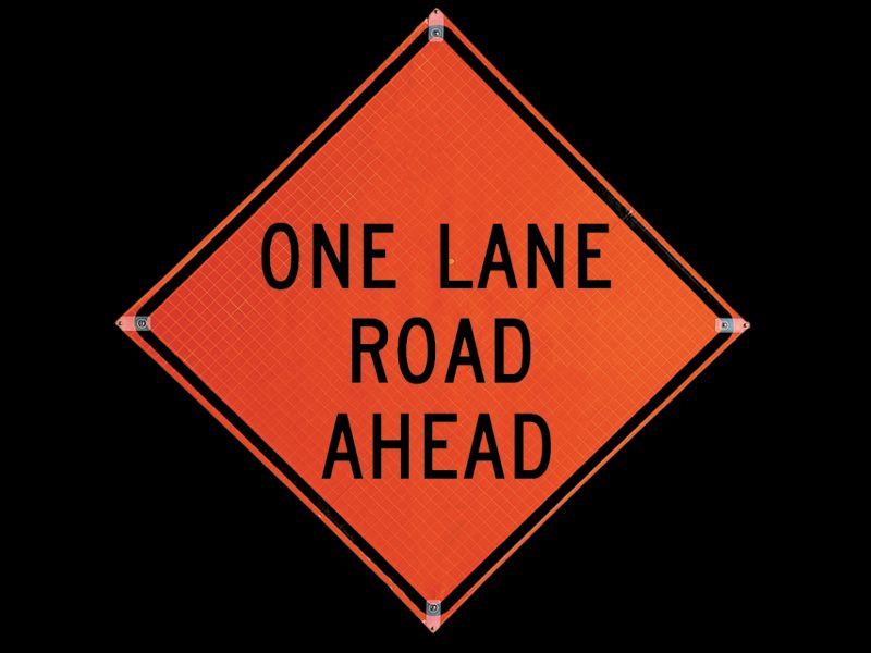 Roll Up Sign 36x36 Avery OmiBrite (WU7014) PP HF One Lane Ahead