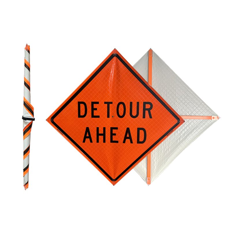Roll Up Sign 48x48 Avery OmiBrite (WU7014) PP HF Detour w/Right Arrow