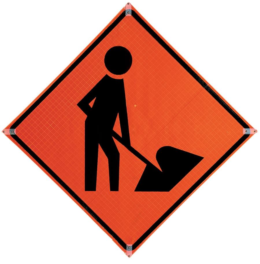 Roll Up Sign 48x48 Avery OmiBrite (WU7014) PP HF Men Working Ahead