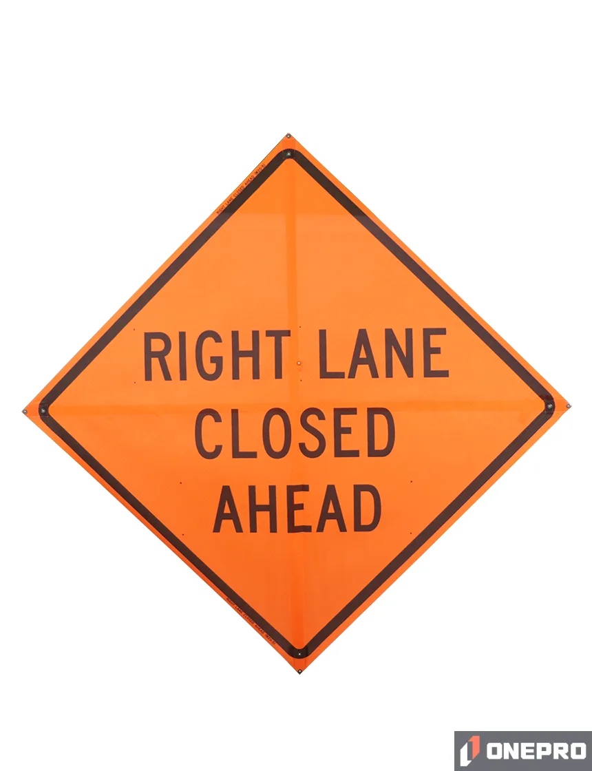 Roll Up Sign 48x48 Avery OmiBrite (WU7014) PP HF Right Lane CLosed 1000 FT