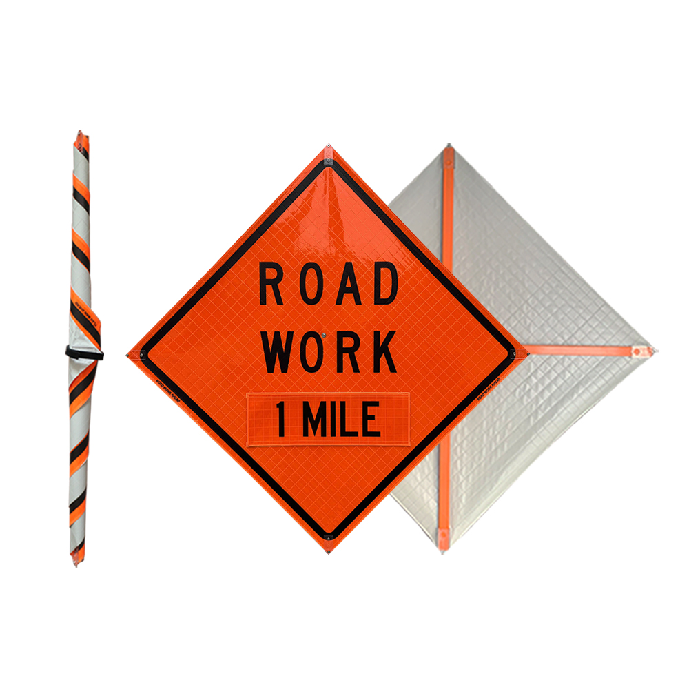 Roll Up Sign 48x48 Avery OmiBrite (WU7014) PP HF Road Work 1 Mile