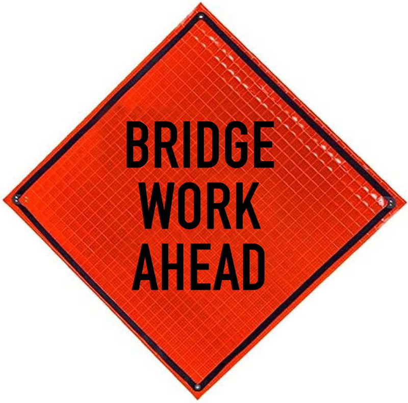 Roll Up Sign 48x48 Avery OmiBrite (WU7014) PP NF Bridge Work Ahead