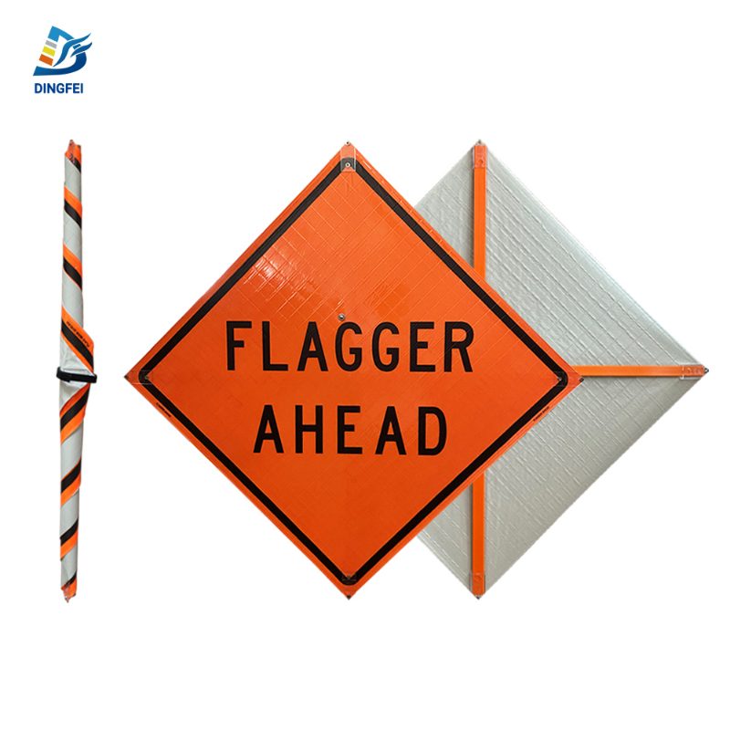 Roll Up Sign 48x48 Avery OmiBrite (WU7014) PP NF Flagger Ahead Words (W20-7a)