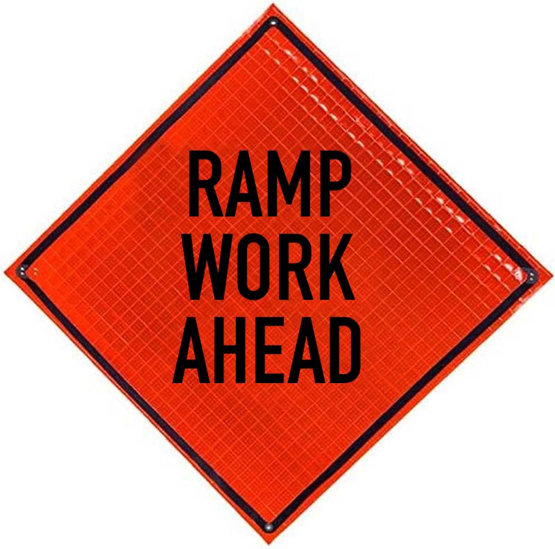Roll Up Sign, 48x48 Reflective PP HF Ramp Work Ahead
