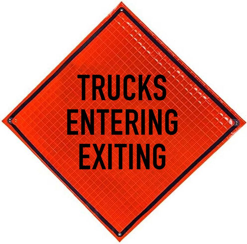 Roll Up Sign, 48x48 Reflective SP NF Trucks Entering and Exiting Roadway