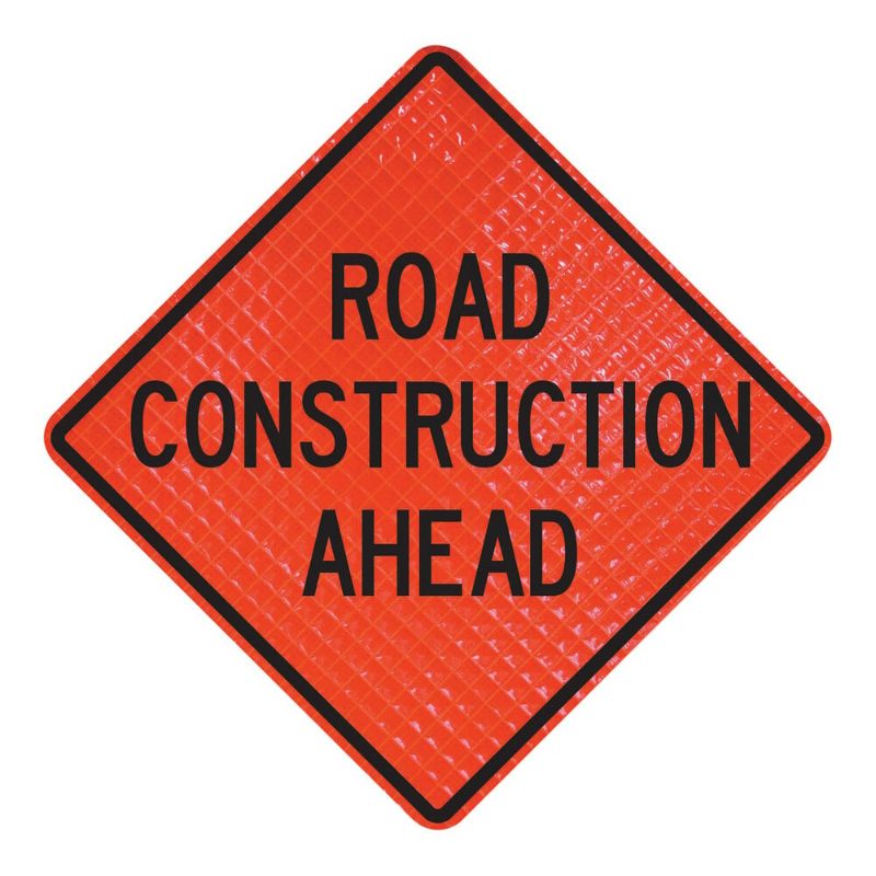 Roll Up Sign, 48x48 Reflective SP NF Road Construction Ahead, Velcro around Ahead 9x30