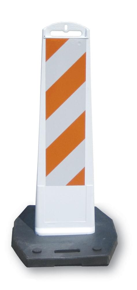 Step-N-Lock, 12" x 24" White Vertical Panel DG Lime/Yellow 2-Sides, 28 lb Base, Yield Sign (Red), To Pedestrians (Pedestrian in