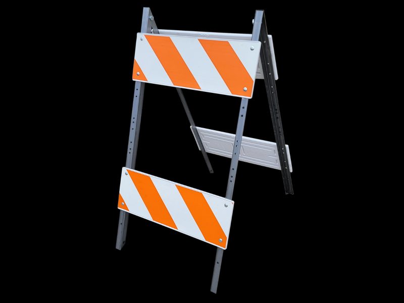 Type II Folding Barricade 14 Ga Galvanized Legs Blow Molded Plastic Panels w/(2) 8" x 24" Top Panels EG, (2) 8" x 24" Bottom Pan